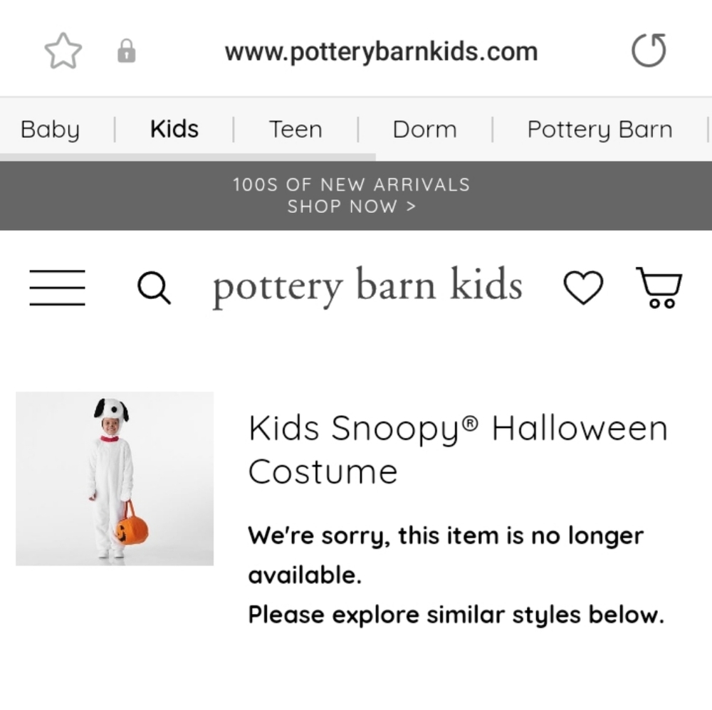 Pottery Barn Kids Snoopy Halloween Costume